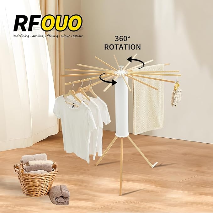 Clothes Drying Rack Tripod,Laundry Hanger Dryer Rack,Portable Drying Rack,Outdoor Clothes Rack-Drying Rack Clothing Laundry Bedroom Household Wooden-16rods