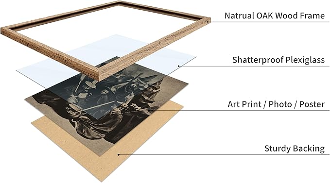 Poster Master Vintage Photograph Poster - Retro Halloween Print - Gift for Artist, Friend - Witches Cooking, Pointy Hats, Broomsticks, Black Magic - Wall Decor for Bedroom, 11x14 Beige Framed