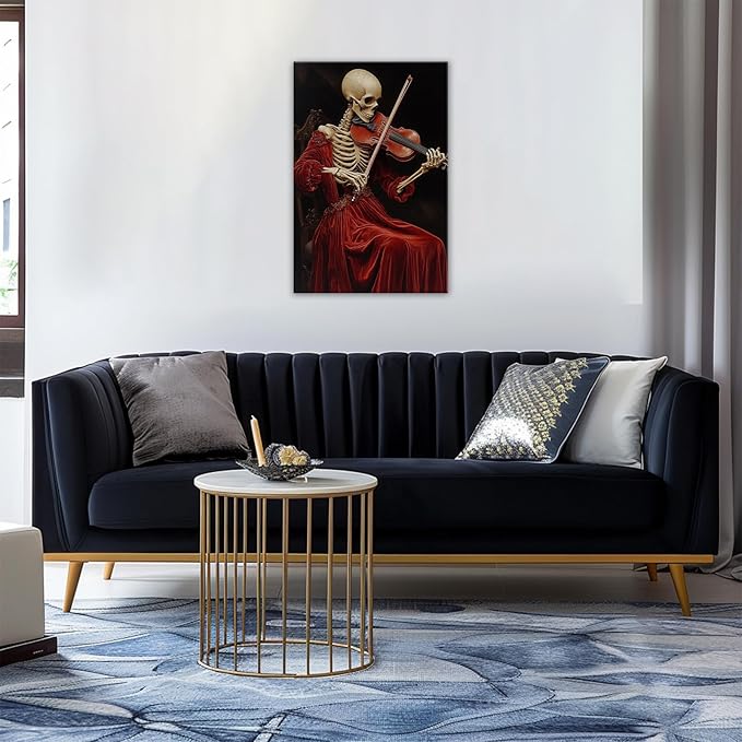 OAAPITI Gothic Skull Violinist Wall Art Macabre Musician Canvas Print Edgy Dark Art Vintage Halloween Decoration for Living Room Bedroom Home Wall Decor(Artwork-9,20"x30")