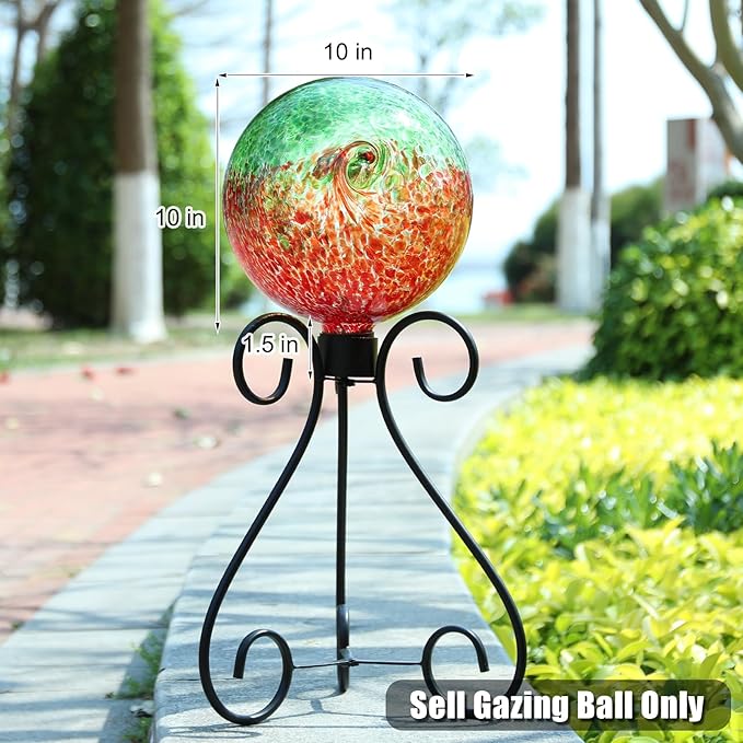 VCUTEKA Gazing Ball, Glass Gazing Balls Sphere for Garden Lawn Outdoor Ornament Yard Decorative, Red Swirl, 10"