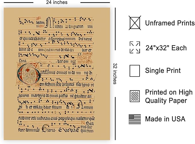 Poster Master Vintage Hymnal Poster - Retro Music Print - Gift for Artist, Friend - Graduale Aboense, Gregorian Chant Manuscript, Score - Wall Decor for Living Room, Bedroom, 24x32 Unframed Wall Art