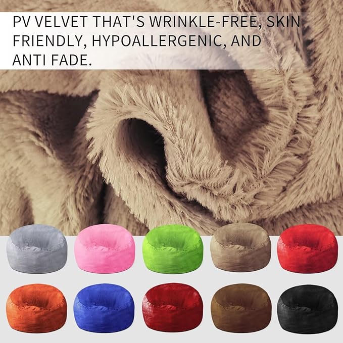 Bean Bag Chair for Adults 8FT,Soft Removable Cover for Teens/Girls Bedroom,Fluffy Giant Round Floor Beanbag Lounger Chairs (No Filler,Tan)