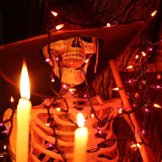 Brizled Orange & Purple Halloween Lights, 100 Count Connectable, UL Certified Incandescent String Lights, Black Wire Mini Lights Set for Indoor/Outdoor Halloween Party Decor