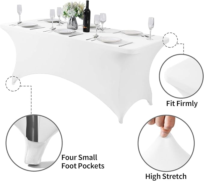 6PCS Spandex Table Cover for 6FT Table Universal Fitted Stretch Tablecloth for Party, Banquet, Wedding and Events-White