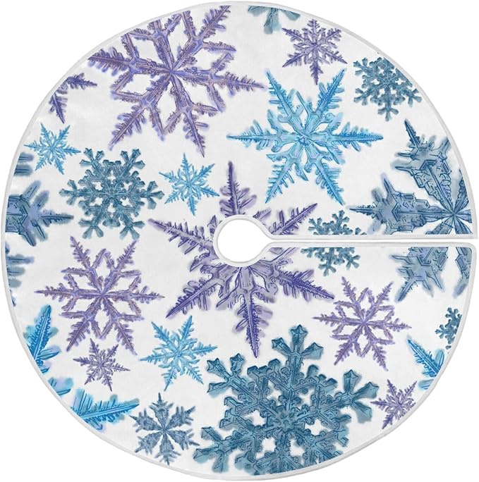Christmas Purple Blue Snowflake Tree Skirt, Seasonal Tree Mat Holiday Party Supplies Ornaments Indoor Outdoor Decorations for Tabletop Trees 47.2 Inches