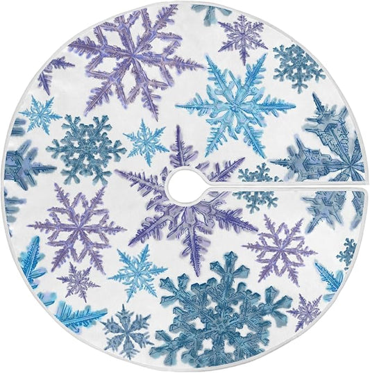 Christmas Purple Blue Snowflake Tree Skirt, Seasonal Tree Mat Holiday Party Supplies Ornaments Indoor Outdoor Decorations for Tabletop Trees 47.2 Inches