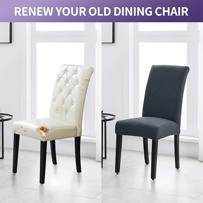 Joccun Chair Covers for Dining Room Set of 8, Dining Chair Slipcovers Stretch Dining Room Chair Covers Seat Protector,Washable Parsons Chair Cover for Home,Hotel,Banquet(Gray,8 Pack)