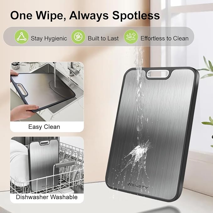 Titanium Cutting Boards for Kitchen, Double Sided Food-Grade Pure Titanium&Wheat Straw PP, Non-Toxic, Non-Slip, Dishwasher Safe, Ideal for Meat, Vegetables, Fruit 15.8 x 11''