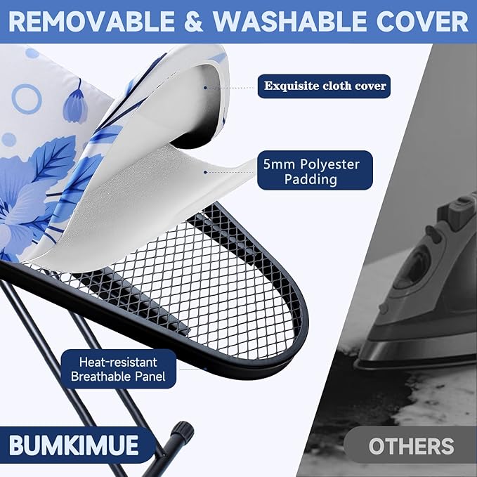 Ironing Board, Compact and Space Saver Ironing Board, Extra Wide Ironing Area with Extra Thick Heavy Duty Padded Cover, Stable Structure, Easy to Fold,Height Adjustable