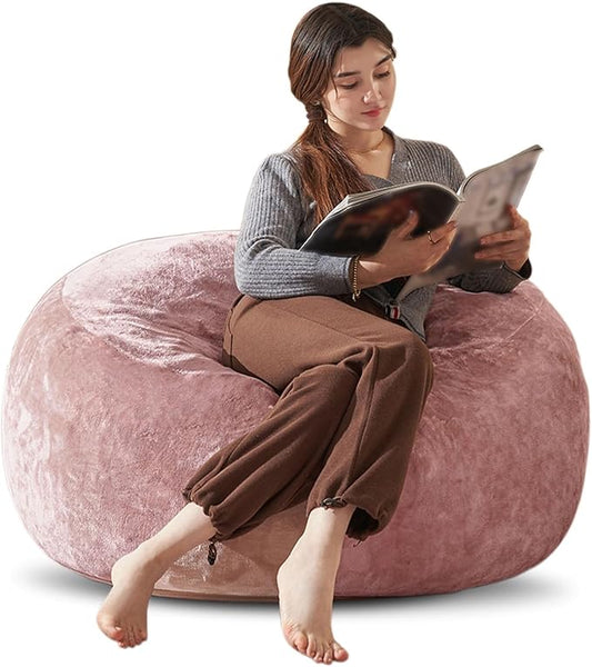 Bean Bag Chair 3Ft, Memory Foam Filled, Large Beanbag Chairs for Adults and Teens, Soft Sofa with Removable Flannel Cover, Round Couch for Living Room Bedroom College Dorm (Pink, 3FT-36×36"×24")