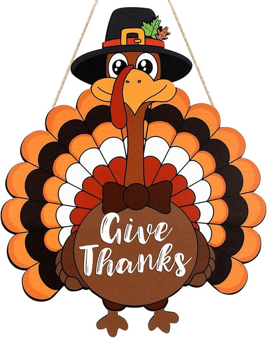 Thanksgiving Decoration Wooden Turkey Pumpkin Door Wreath for Front Door Sign Wall Signs, Thankful Blessed Grateful Pumpkin Sign Hanging for Fall Autumn Harvest Home Halloween Decoration