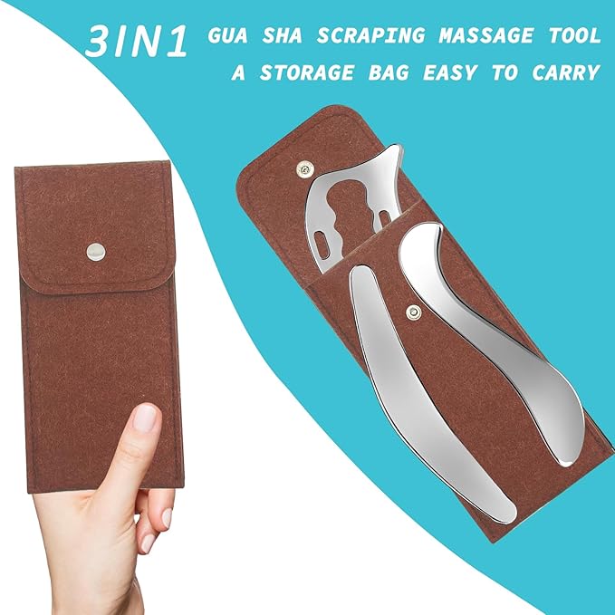 3-in-1 Stainless Steel Gua Sha Muscle Scraper Tool, IASTM Tools, Myofascial Scraping Tools for Physical Therapy, Lymphatic Drainage Massager, Soft Tissue Massage Tool