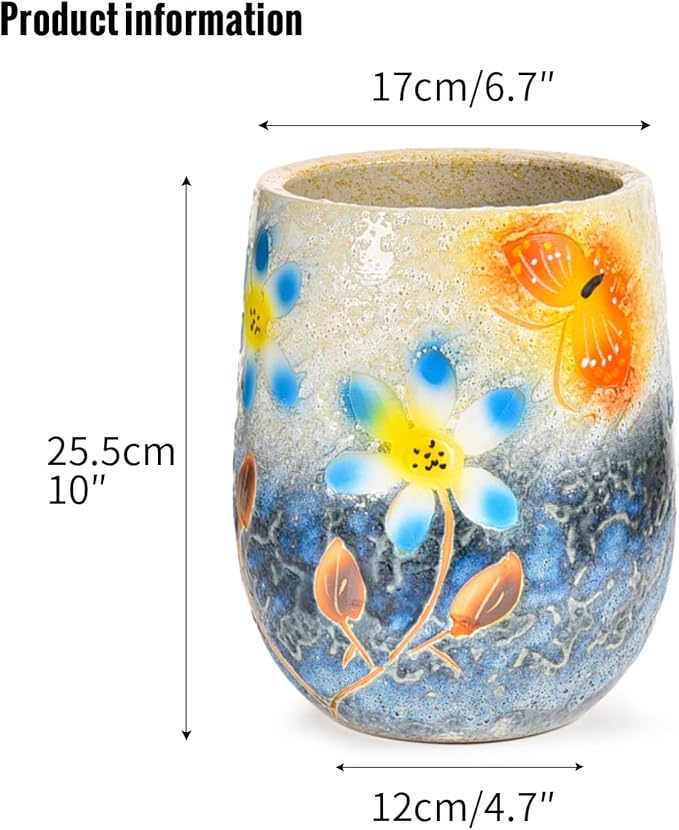 Sungmor 10.6 Inch Ceramic Succulent Plant Pot with Drainage Hole, Hand Painted Flower Pots for Plants, Unique Texture Decorative Planter for Indoor and Outdoor, Pottery Vase for Home Office Decor