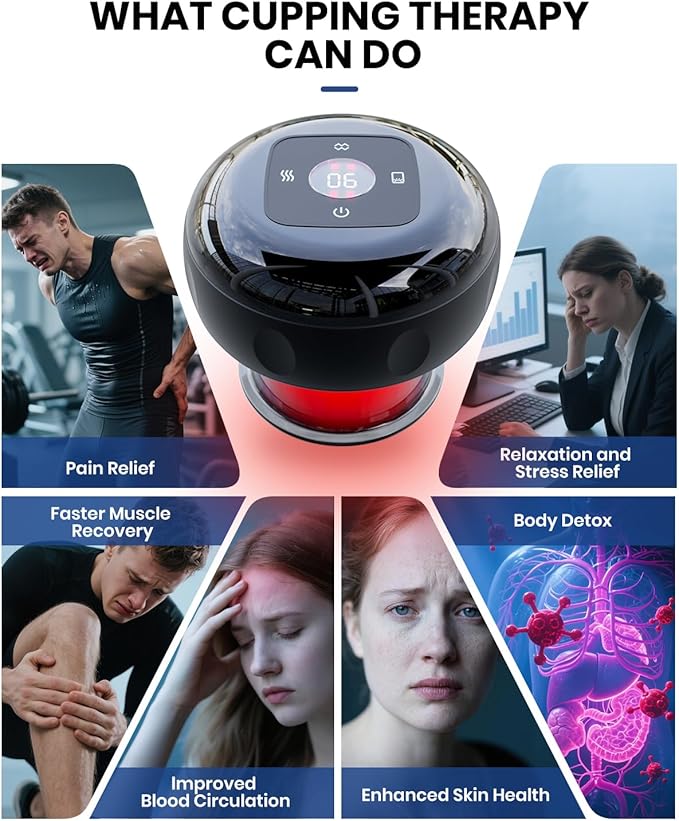 5-in-1 Electric Cupping Kit for Massage Therapy with Red Light Therapy - 24 Levels of Adjustable Suction & Heat, Portable Cupping Therapy Set for Back Pain Relief & Neck Muscle Soreness