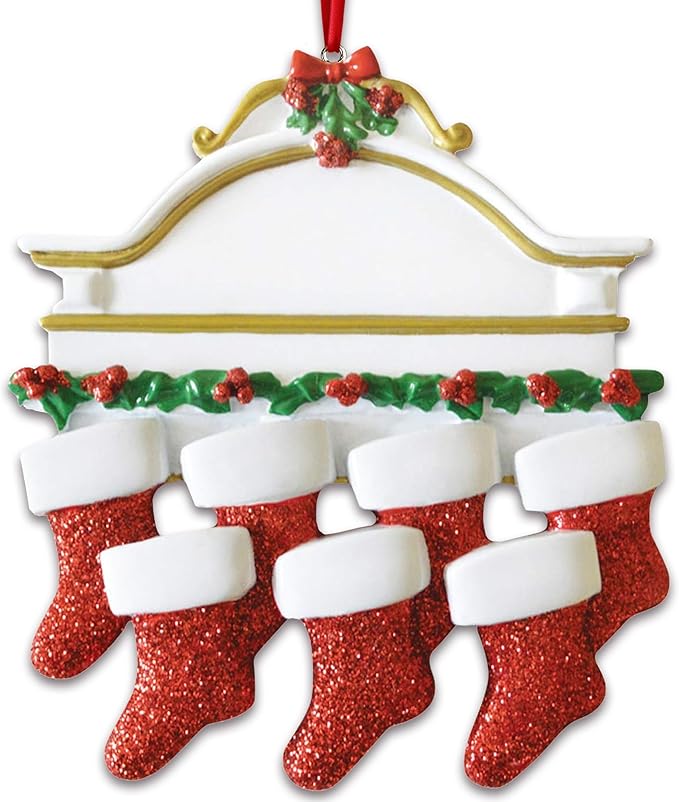 3D White Mantle Family of 7 Christmas Ornament 2025 Personalized Family Christmas Ornaments 2025 | Garland Fireplace Personalized Tree Ornaments Customizable Gifts Red Stockings of Seven Ornament