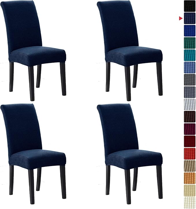 Howhic Stretch Chair Covers for Dining Room Set of 4, Removable Washable Dining Room Chair Covers, Dining Chair Slipcovers Seat Protector, Great Home Decor and Banquet Upholstery (Navy, 4 Pack)