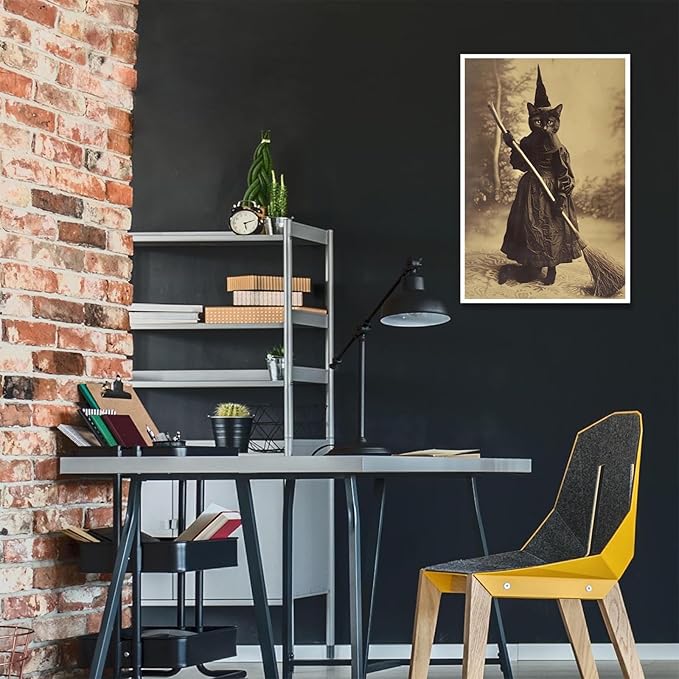 Halloween Decor Posters Black Cat Witch Canvas Wall Art Vintage Spooky Print Of Gothic Room Family Dark Academia Decorations Creepy Picture Poster Aesthetic 12X16inch Unframed