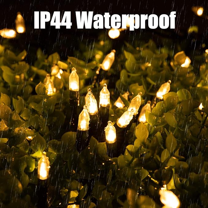 LED Christmas Mini Lights, 108 Feet 300 LED Clear Bulbs String Lights with 8 Light Modes, Connectable Fairy Lights Plug in for Outdoor Xmas Trees Garland Wreath Holiday Decorations, Warm White