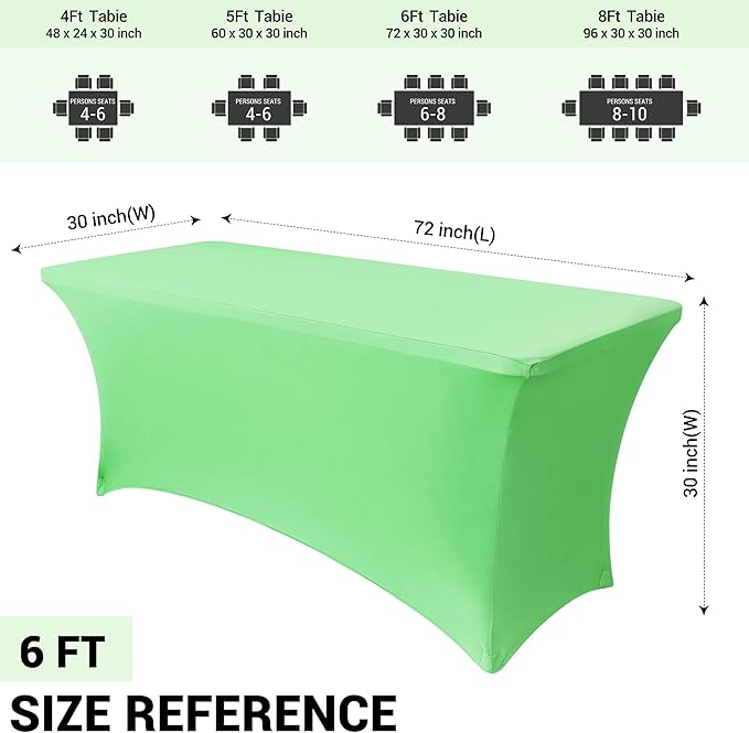 Obstal Spandex Table Cover 6ft Fitted Tablecloth Rectangular - Stretch Folding Table Cloth Rectangle for Birthday Party Wedding Banquet, Grass Green, 72L x 30W Inch