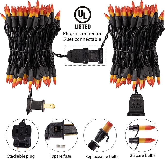 Minetom 100-count 25Ft.Yellow & Orange Candy Corn Incandescent Mini Halloween String Lights for Outdoor & Indoor Halloween Decoration, Waterproof & Connectable