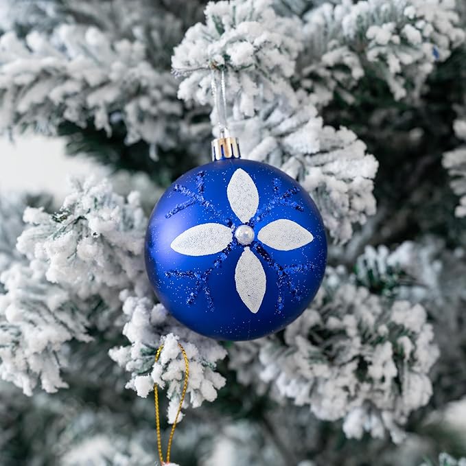 16Pcs Christmas Ball Ornaments Set, 3.15" Shatterproof Christmas Ornaments, Luxury Glitter Hanging Ornaments for Xmas Tree, Xmas Holiday, Party, Wedding (Blue)