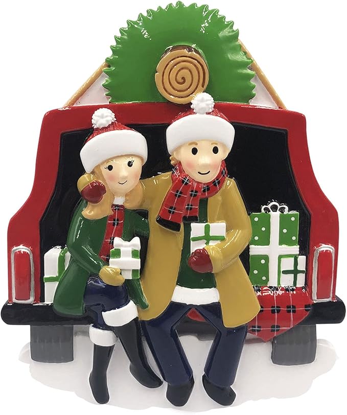 3D Personalized Our First Christmas Ornament 2025 Red Truck Couple Ornaments Tailgate Couples Ornament 2025 Family of 2 Xmas Tree Presents for a Couple Ornaments Couples Unique Gifts