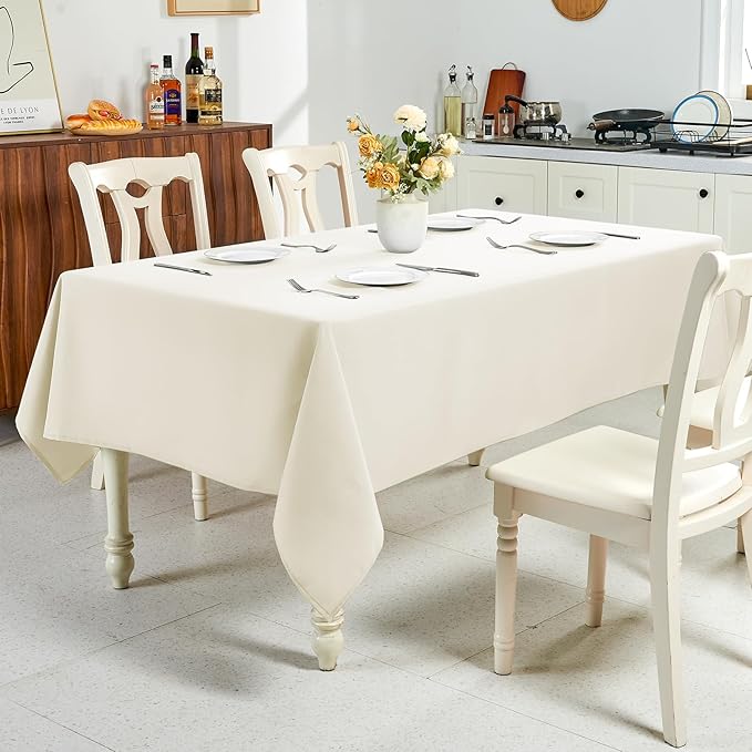 IVAPUPU Textured Linen Table Cloth for Rectangle Table - Ivory Tablecloths Rectangular Waterproof Wrinkle Free Wipeable Dining Cover for Spring Wedding Birthday Kitchen Decor, 60 x 104 Inch