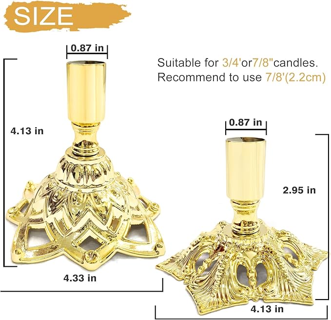 Candlestick Holders,Taper Candle Holder for Candlesticks Gold Plated Candle Metal Stick Candle Holders for Fireplace,Party, Dining,Wedding Decor,Fits 3/4 inch Thick Candle(Set of 2Pcs)