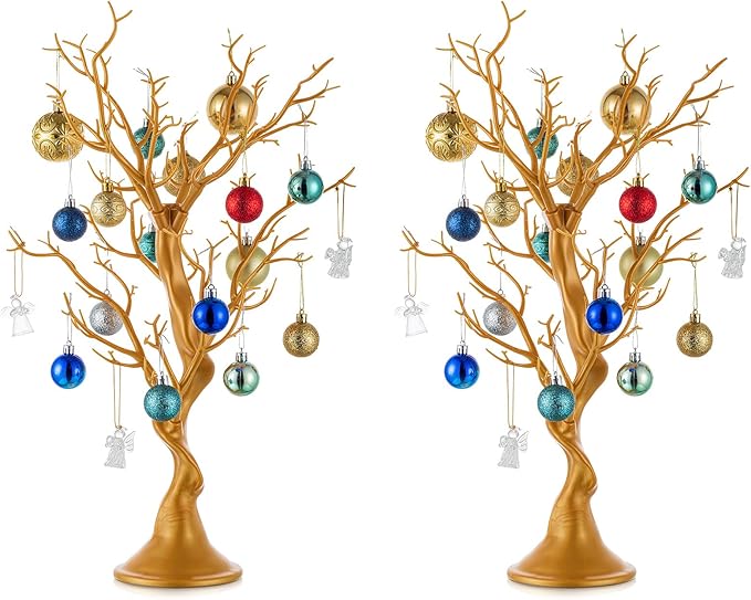 Nuptio 22.8 inch Tall Gold Christmas Tree Branch Artificial Manzanita Tree Centerpiece Wedding Centerpieces for Tables, Decorative Ornament Display Tree Branches for Decoration Weddings (2 Pc)