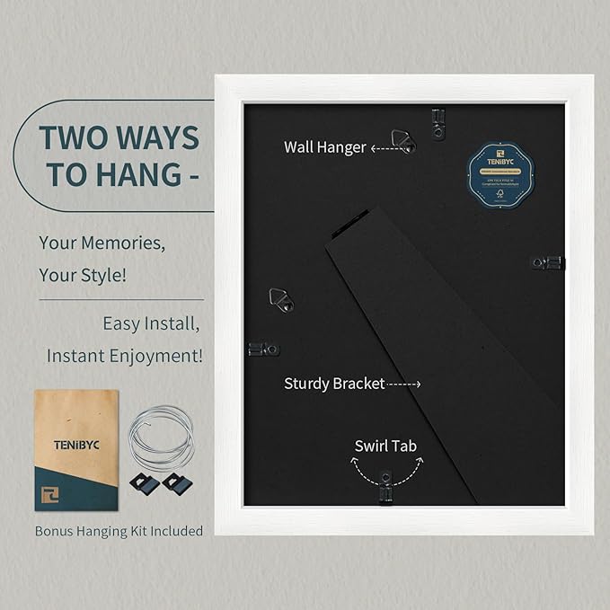 8x10 Picture Frame Set - 3 Pack, Textured White Solid Wood, HD Tempered Glass, Gallery Photo Frame, Table or Wall Display