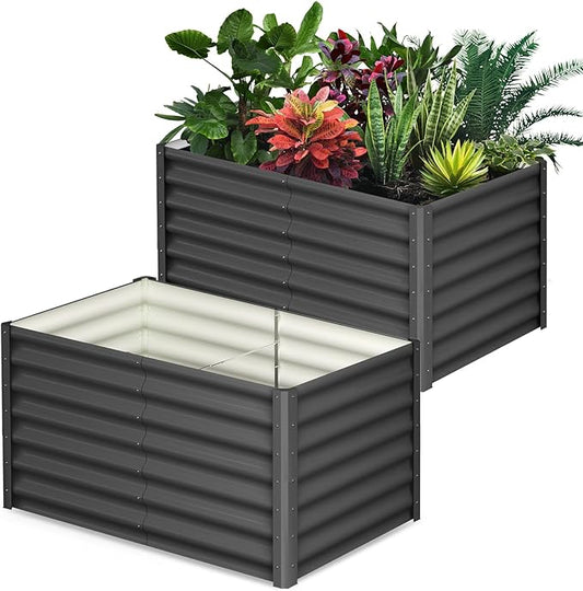 Large Outdoor Planter Boxes Kit Set of 2,6x3x2ft Galvanized Raised Bed Planter with Open-Ended Base Design, Elevated for Outdoor Plants, Durable Raised Bed for Gardening,Green