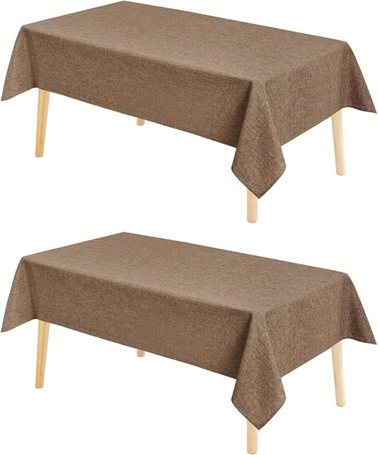 Hiasan 2 Pack Faux Linen Rectangle Tablecloth - Wrinkle and Stain Resistant Washable Table Cloth for Kitchen Dining Room Holiday Table Cover for Dinner, Khaki, 60 x 140 Inch