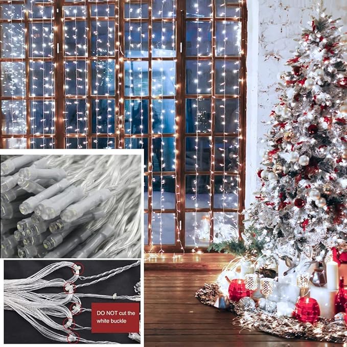 Solhice LED Curtain Lights Outdoor 30ft x10ft Cool White, 720 LED Plug in Hanging Christmas String Lights Indoor, Twinkle Light Backdrop for Outside Backyard Wedding Bedroom Decor (Not Connectable)