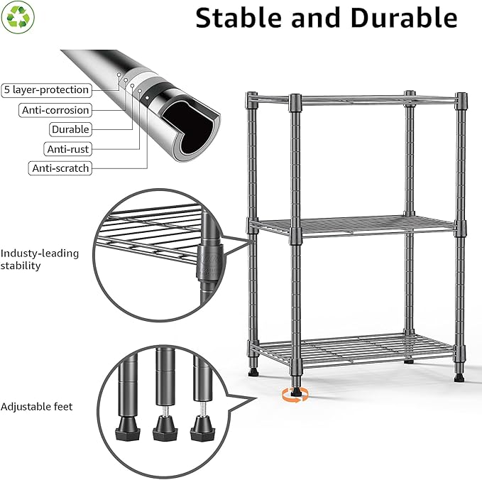 450 lbs Steel Storage Shelving 3-Tier Utility Shelving Unit Steel Organizer Wire Rack for Home,Kitchen,Office (11.8" D x 17.7" W x 26.3" H)