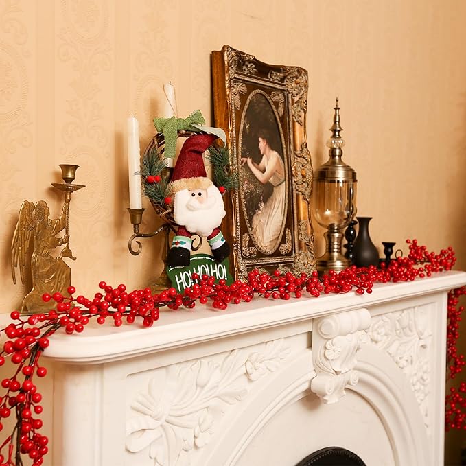 Joyhalo Red Berry Garland - 8.9 FT Christmas Holly Berry Vine for Christmas Tree, Winter Berry Garland for Mantle Xmas Tree Window Door Hanging Indoor Outdoor Holiday Decoration