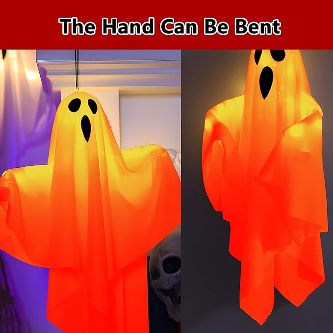 Halloween Light-up Ghost Decorations,Halloween Hanging Flying Ghosts with String Lights,Battery Operated Light up Spooky Ghosts Ornaments for Front Yard, Patio, Lawn, Garden, Party, 19.6 Inch, 2 Pack