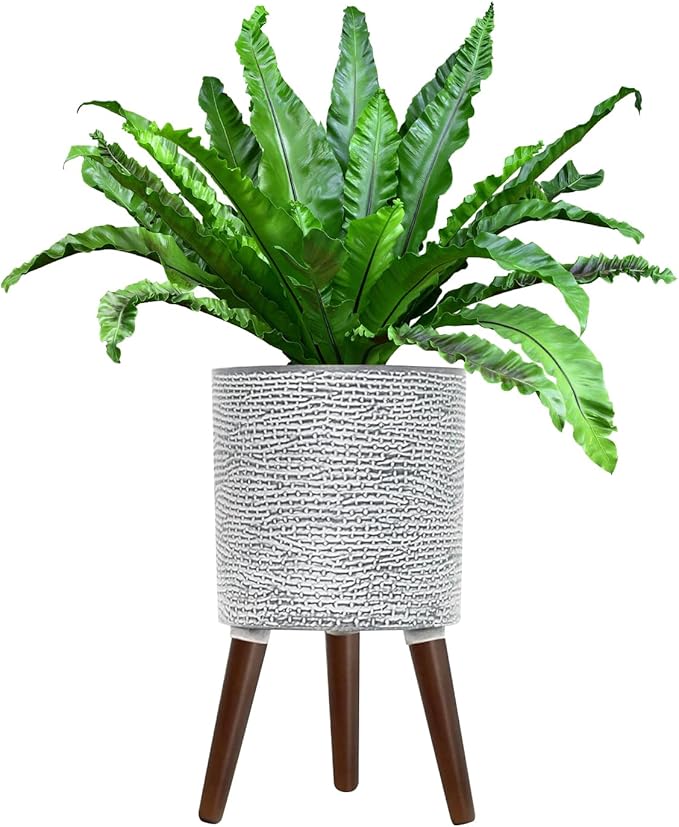 Flower Pot with Legs Tall Flower Pot with Drainage Holes for Indoor and Outdoor Decorative Planting (Gray Wave, 10 Inches)