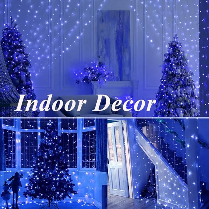 Solhice LED Curtain Lights Blue Outdoor 20ft x10ft, 600 LED Plug in Christmas Hanging String Lights Indoor, Twinkle Lights Backdrop for Backyard Wedding Bedroom Décor (Not Connectable)