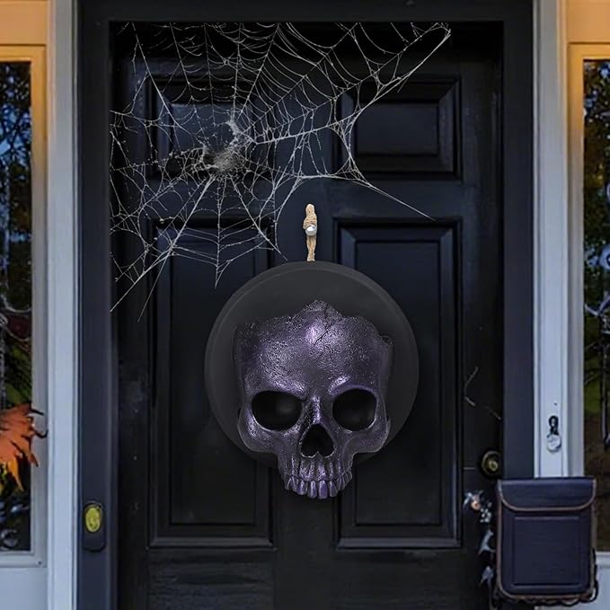 Halloween Skull Decorations, Gothic Skeleton Head Hanging Wall Decor, Resin Creepy Skull Led Lights for Indoor Halloween Party Home Decorations