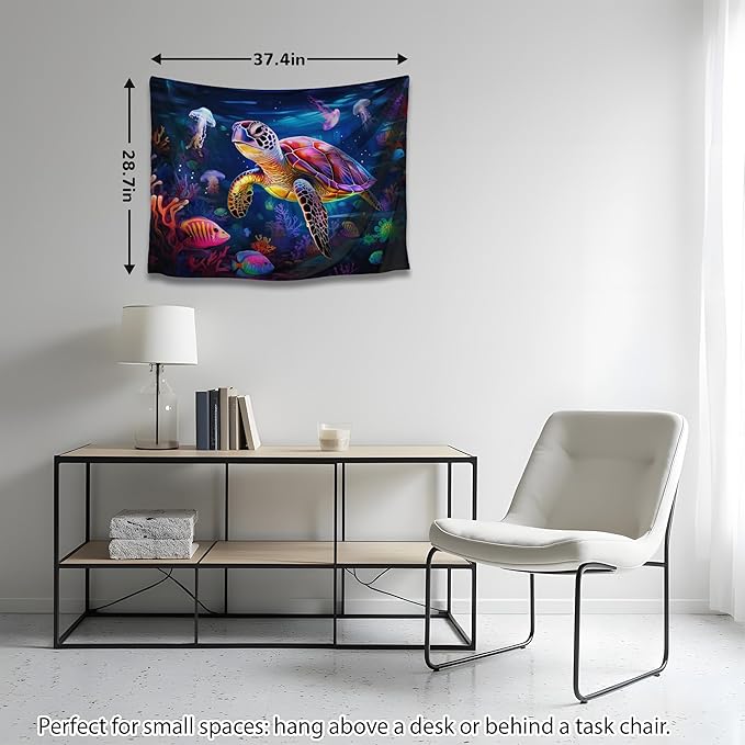 QGHOT Turtle Tapestry, Blacklight Ocean Tapestry Wall Hanging Undersea Black Light Poster for Kids Glow in the Dark for Bedroom Children Toddler Room Decor 37x29in