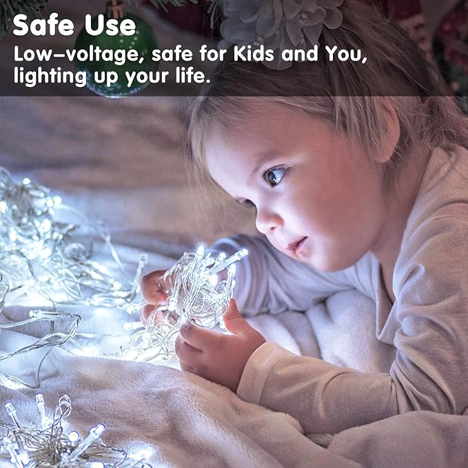 JMEXSUSS White Battery Operated String Lights Outdoor Waterproof, 33ft 100 LED Battery Power Christmas Lights Indoor, 8 Modes Twinkle Fairy Mini Light with Remote for Wedding Bedroom Tree