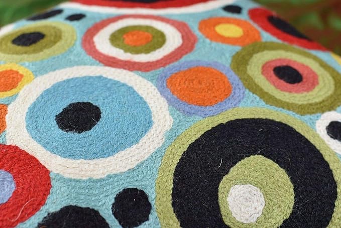 Lumbar Polka Dots Pillow Cover Turquoise Contemporary Decorative Pillowcase Blue Modern Outdoor Chair Cushion Couch Boho Cushions Hand Embroidered Cushions Wool Size - 14x20