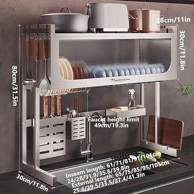 Home Furnishing Dish Rack Over Sink Stainless Steel Over The Sink Dish Drainer Drying Rack Space Kitchen Sink Rack Multifunctional countertop Dish Storage Rack Sink(White,105cm/41.3in)