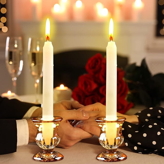 Foaincore 48 Pcs Glass Candlestick Holders Bulk 2.5 Inch Taper Candle Holders Small Ritual Candle Stand Table Centerpieces for Wedding Christmas Valentine's Festival Party Dining Decorations(Gold)