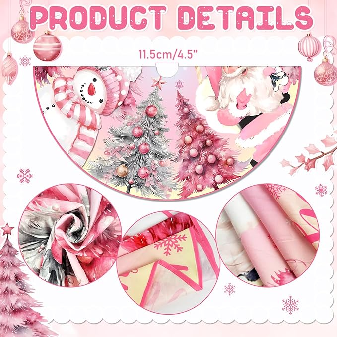 Pink Christmas Tree Skirt 48 Inch Pink Christmas Decorations Merry Christmas Santa Snowman Tree Skirt Mat Christmas Tree Decorations for Xmas Holiday Party Indoor Outdoor