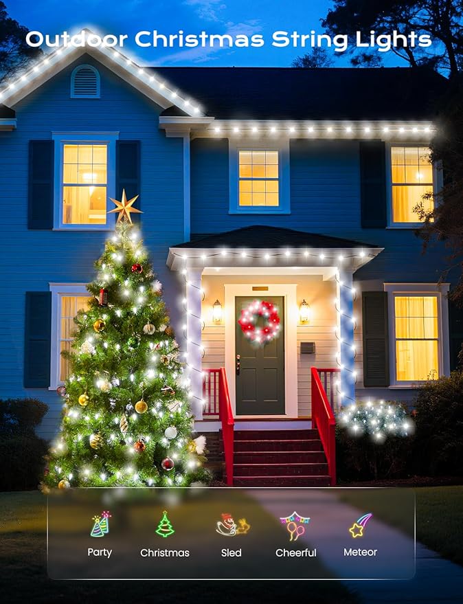 Brightown Solar Operated C6 Strawberry String Lights, 39ft 100 LEDs White LED Christmas Fairy Lights, Solar Christmas Light Outdoor, Christmas Decorations for Christma Tree, Garden Decor