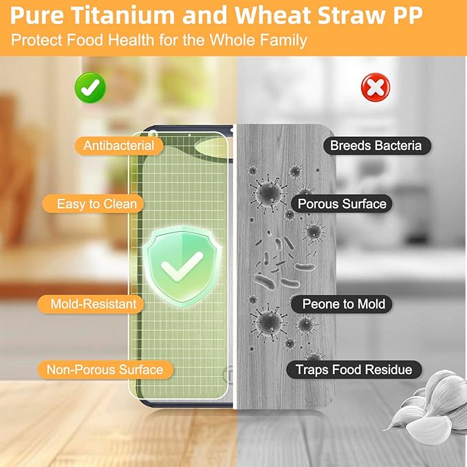 Titanium Cutting Board for Kitchen，Suitable for Handling Meat and Vegetables，Cutting Board Double Sided Food Grade，Pure Titanium and Wheat Straw PP，Dishwasher Safe, Easy to Clean, 15.08 * 10.35 Inches