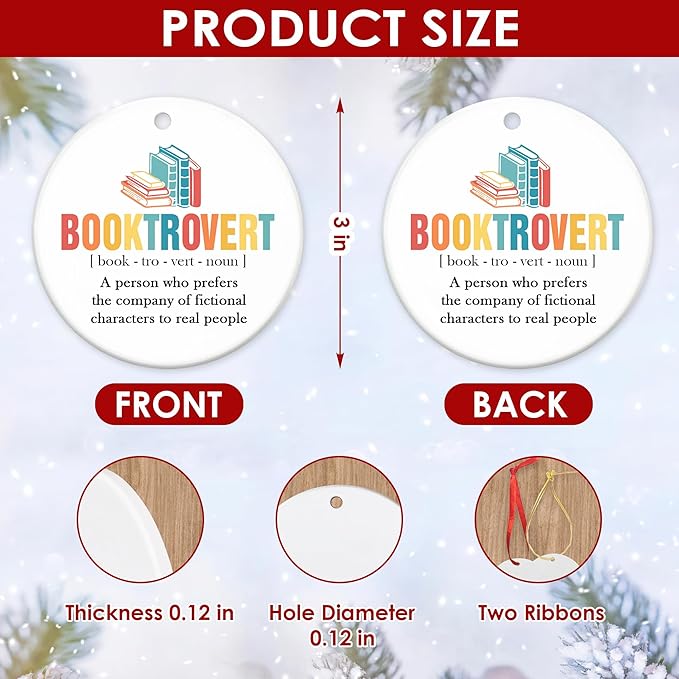 2025 Christmas Ornaments - Book Lovers Gift Ideas, Ceramic Ornament for Librarian, Nerd, Christmas Tree Decoration