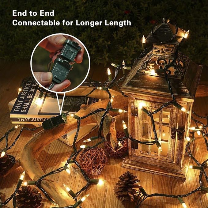 Hopolon Christmas Lights, 2 Pack 23ft 100 Mini String Lights, 120V UL Certified Extendable Tree Lights for Patio, Garden, Home, Party, Holiday, Wedding, Indoor&Outdoor Decor(2pcs Warm White)