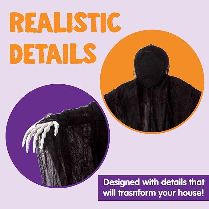JOYIN 63” Halloween Decorations Outdoor Grim Reaper,Dark Faceless Hanging Ghost Decor in Black Horror Robe for Halloween Yard Tree Graveyard Hanging Decorations Haunted House Outside Decor